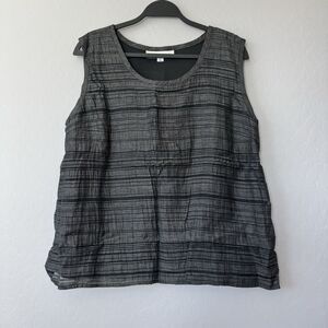 Caroline Rose XLarge Gray Black Stripe Linen Blend Sleeveless‎ Tank Top